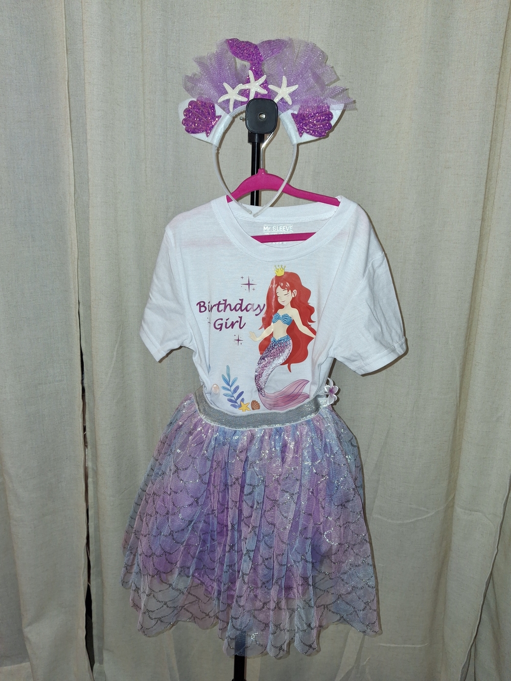 Birthday Girl Mermaid Costume Dress - White & Purple